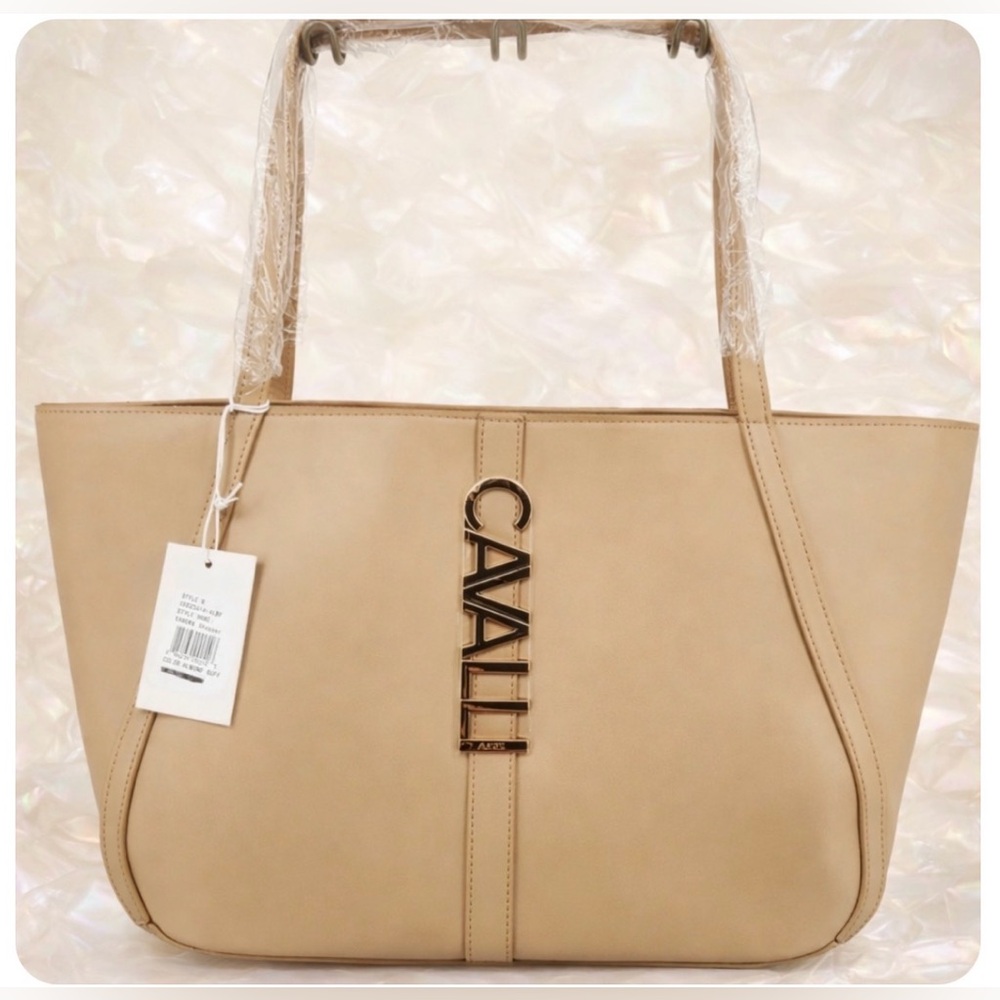 Cavalli Class “Sandras” Shopper Tote 
Almond Buff/Tan & Gold Logo Lux NWT